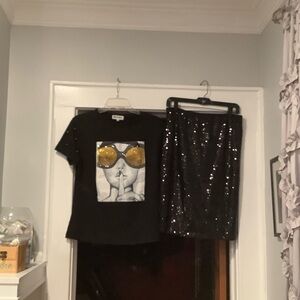 Black Sequin Skirt and Top Set